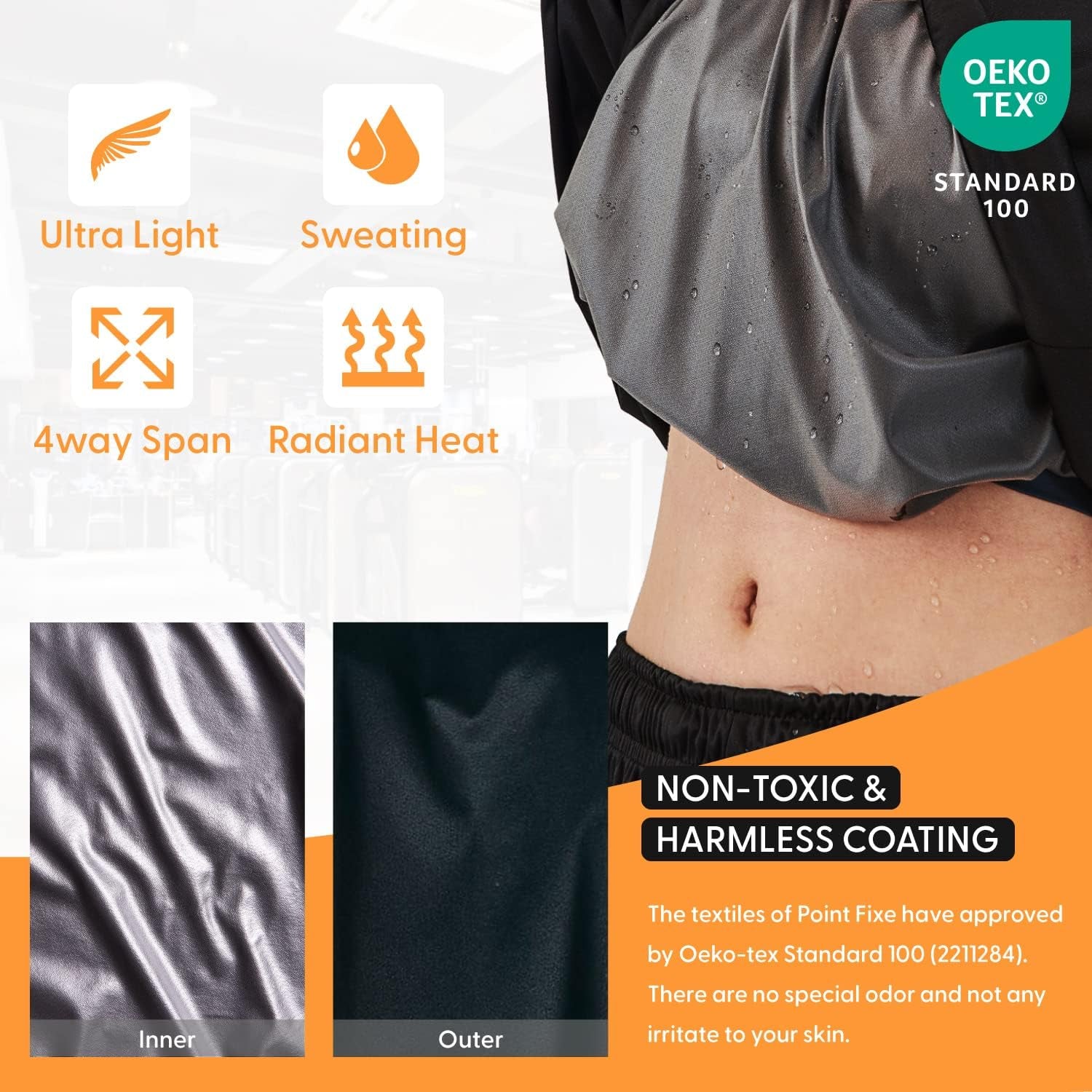 Sauna Suit for Men and Women, Oeko-Tex Certified Sweat Suit Gym Exercise Fitness Weight Loss, Top Pants, Black