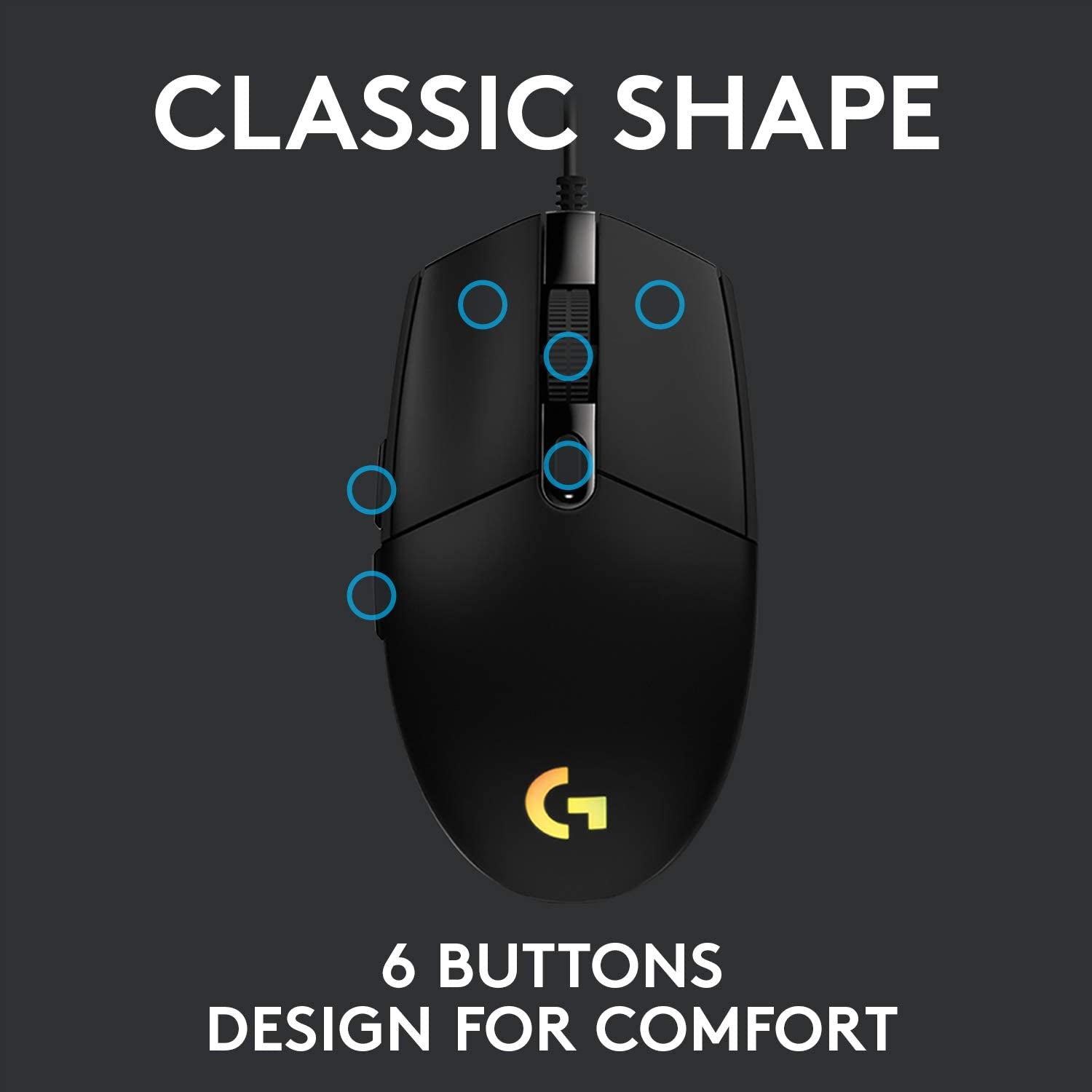 203 Wired Gaming Mouse, 8,000 DPI, Rainbow Optical Effect LIGHTSYNC RGB, 6 Programmable Buttons, On-Board Memory, Screen Mapping, Pc/Mac Computer and Laptop Compatible - Black