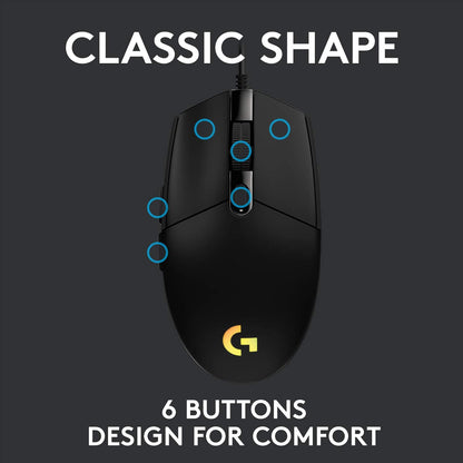 203 Wired Gaming Mouse, 8,000 DPI, Rainbow Optical Effect LIGHTSYNC RGB, 6 Programmable Buttons, On-Board Memory, Screen Mapping, Pc/Mac Computer and Laptop Compatible - Black