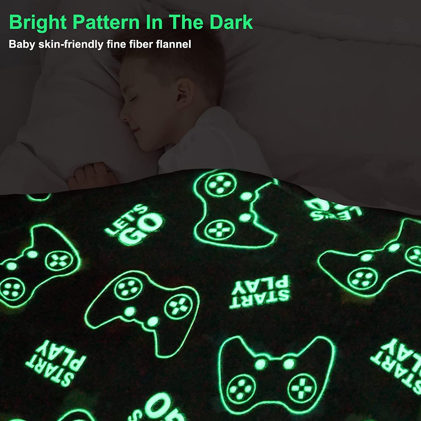 Glow in the Dark Gaming Blanket Gamer Game Controller Throw Gift Toys for Kids Boys Teen Son Adults Gamepad Presents Easter Birthday Christmas Bedroom Decor Luminous Blanket Grey 50"X60"