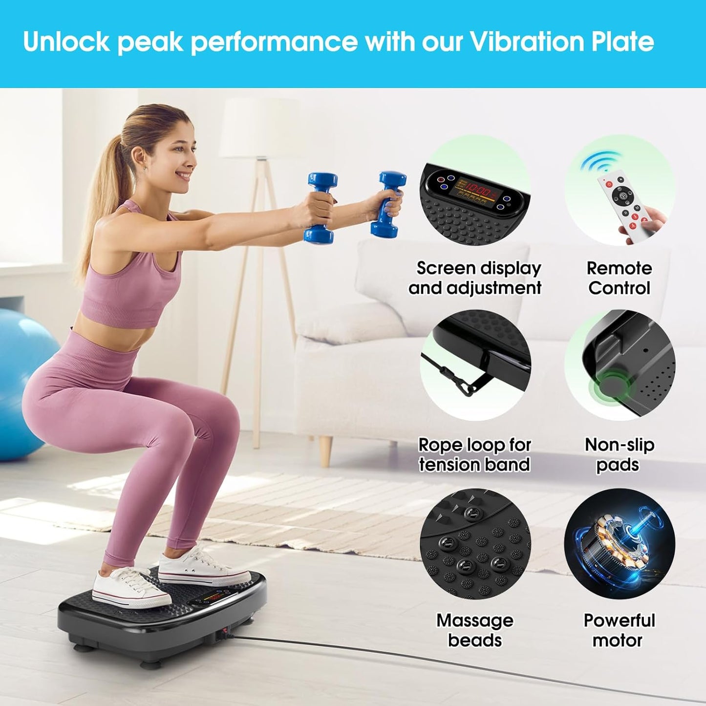 Vibration Plate Exercise Machine for Lymphatic Drainage Weight Loss, Power Vibration Plate 300-400 Lbs Capacity Full Whole Body Workout Vibration Platform,Waver Vibration Plate for Home Fitness