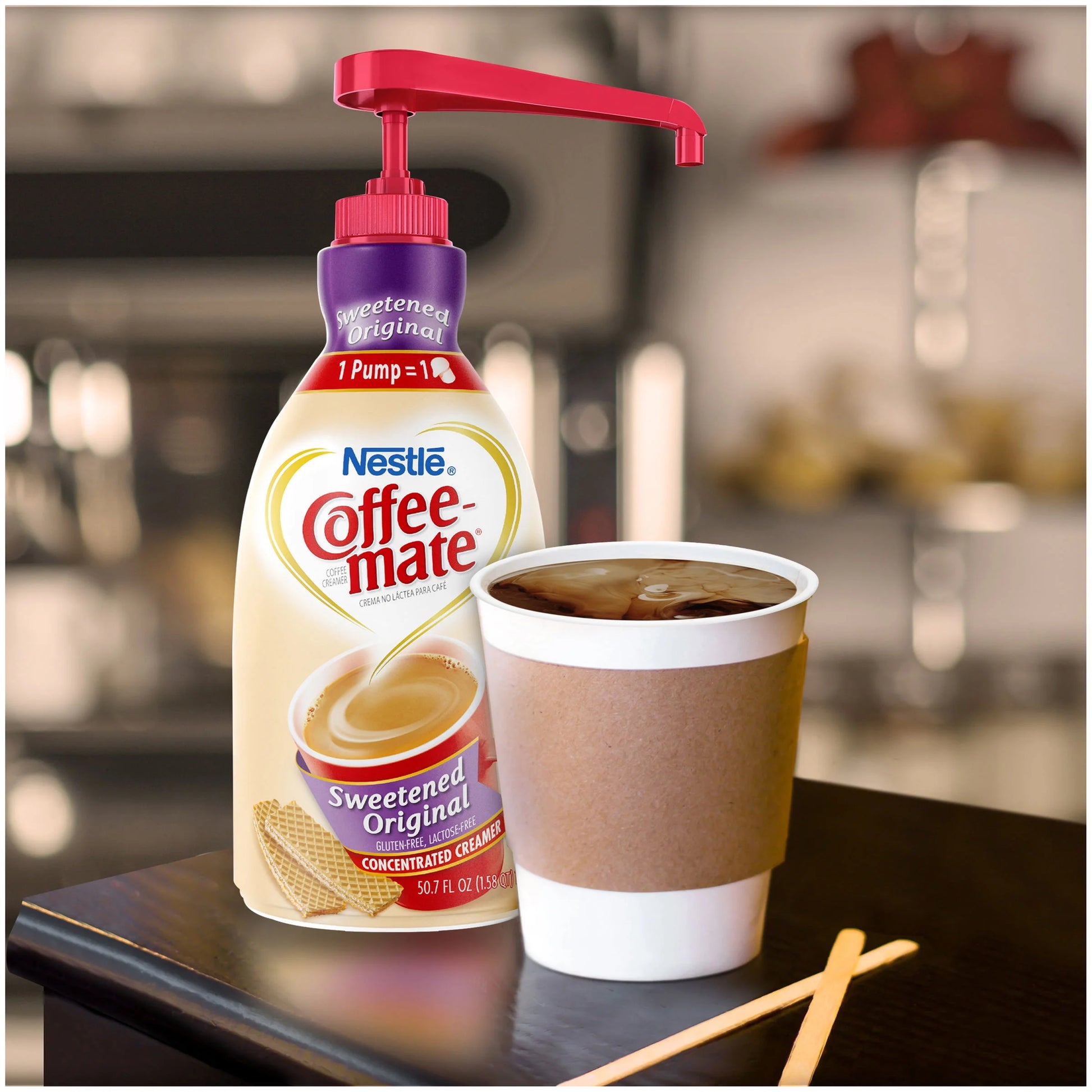 Coffee Mate Sweetened Original Liquid Coffee Creamer, Bulk Coffee Creamer Pump Bottle, 50.7 Oz