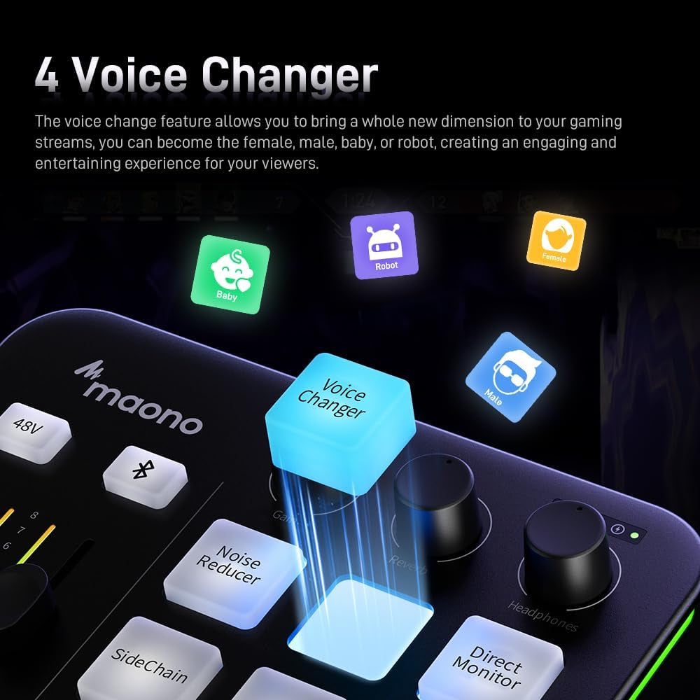 Gaming Audio Mixer, Audio Interface with Pro-Preamp, RGB, Bluetooth, 48V Phantom Power for Live Streaming, Podcasting, Content Create, Gaming caster G1 NEO (Not for USB Mic)