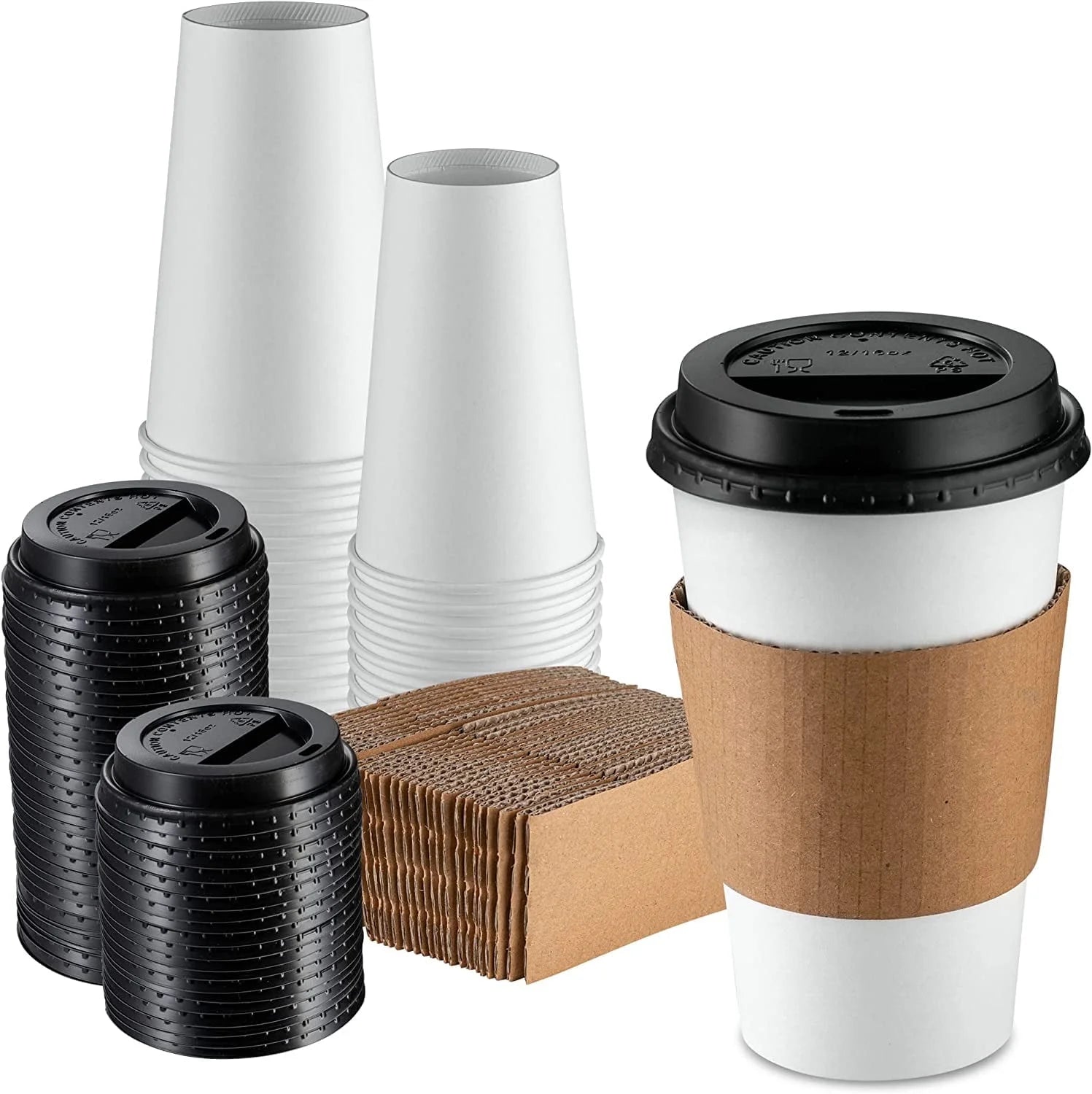 10 Oz Paper Cups Disposable Coffee Cups with Lids & Coffee Sleeves, 50 Sets