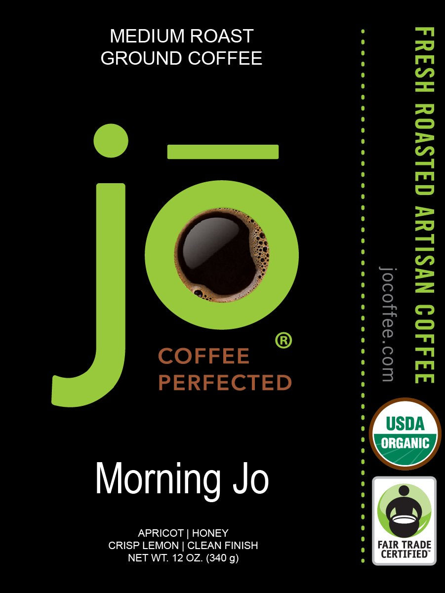 MORNING JO: 12 Oz, Organic Breakfast Blend Ground Coffee, Medium Roast, Fair Trade Certified, USDA Certified Organic, NON-GMO, 100% Arabica Coffee, Gluten Free, Gourmet Coffee from