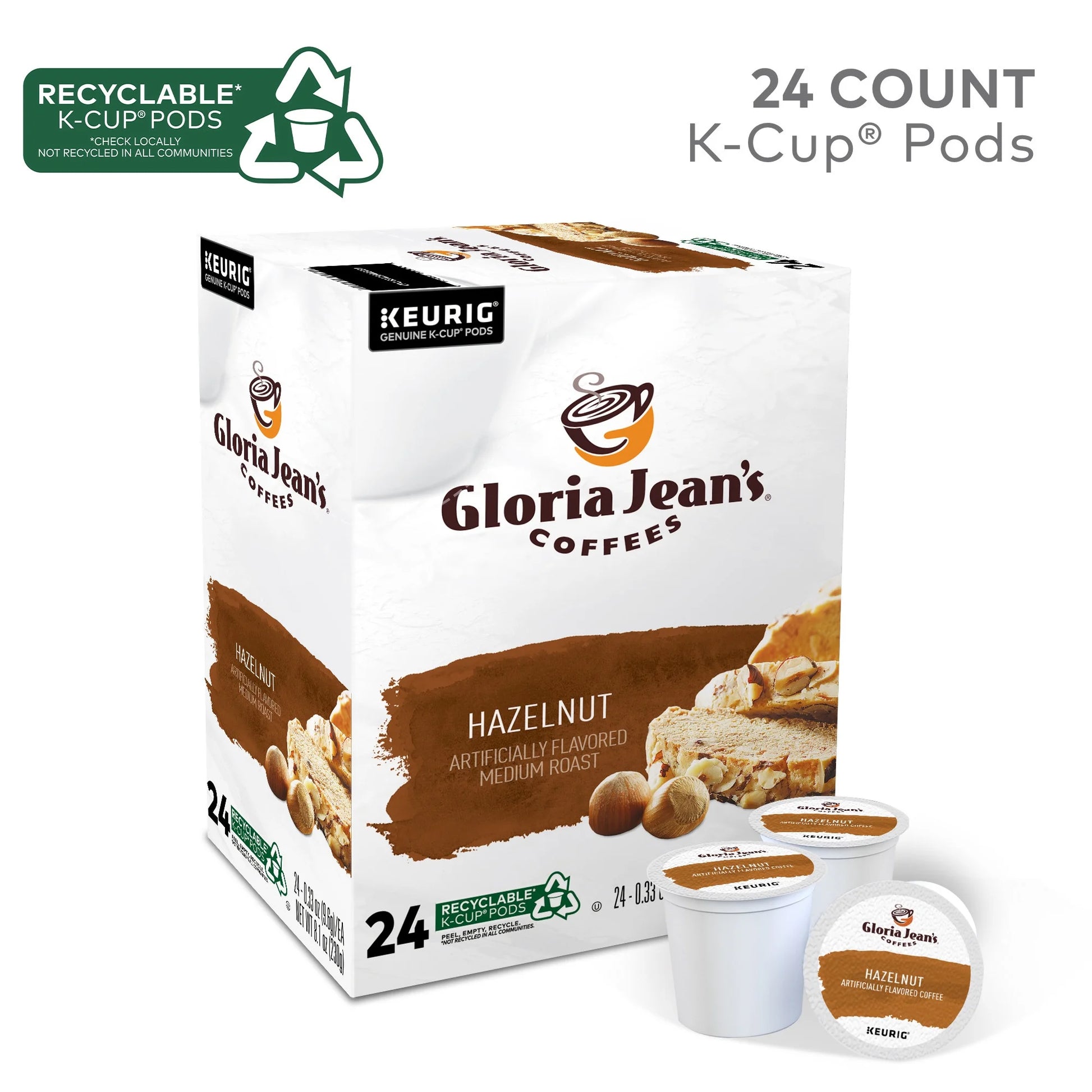 Gloria Jean'S Coffee, Hazelnut Medium Roast K-Cup Coffee Pods, 24 Count