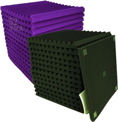 52 Pack 12 "X 12 "X1" Acoustic Panels Studio Soundproofing Foam Wedge Tiles, (24Black+24Purple)