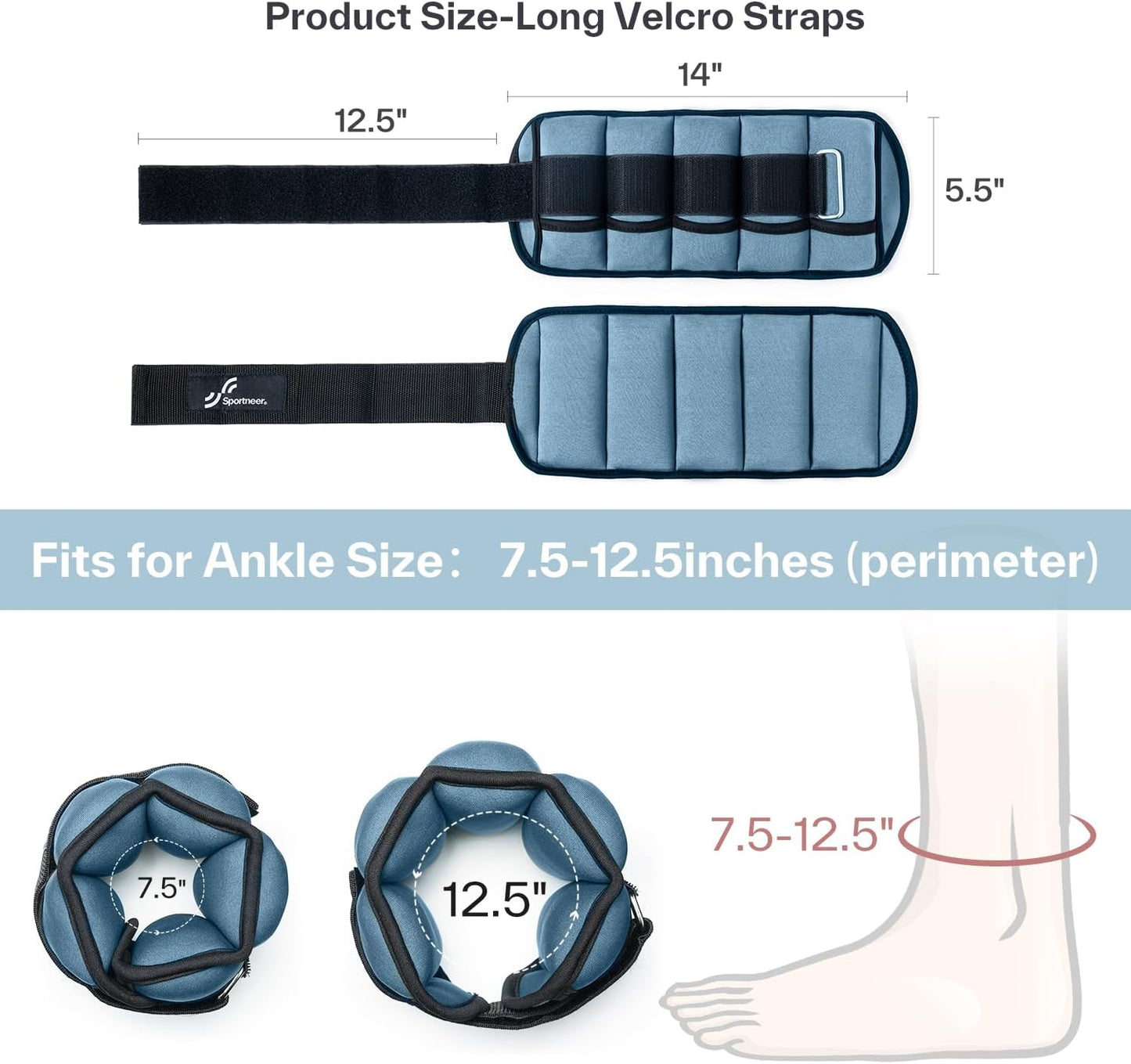 Adjustable Ankle Weights 1 Pair 2 4 6 8 10 Lbs Leg Weight Straps for Women Men, Weighted Ankle Weights Set for Gym,Fitness, Workout,Walking, Jogging,1-5 Lbs Each Ankle, 1 Pair 2-10 Lbs