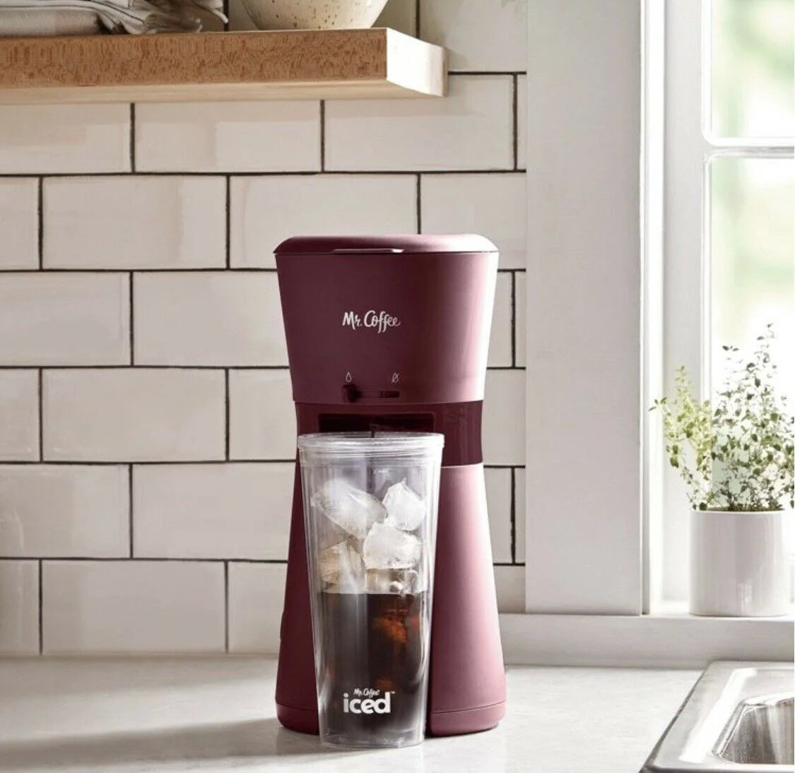 ® Iced™ Coffee Maker with Reusable Tumbler and Coffee Filter, Burgundy