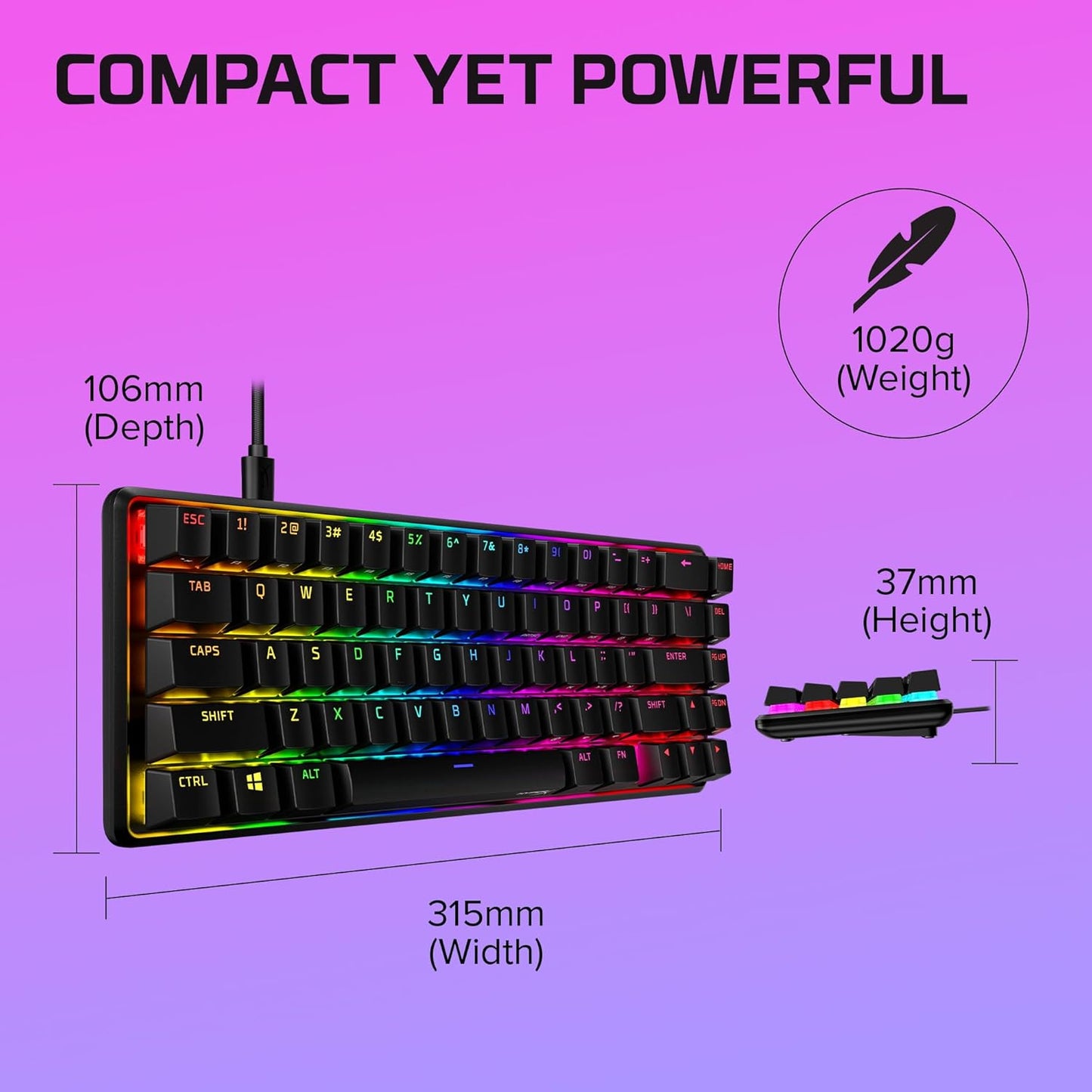 Alloy Origins 65 - Mechanical Gaming Keyboard – Compact 65% Form Factor - Linear Red Switch - Double Shot PBT Keycaps - RGB LED Backlit - NGENUITY Software Compatible,Black