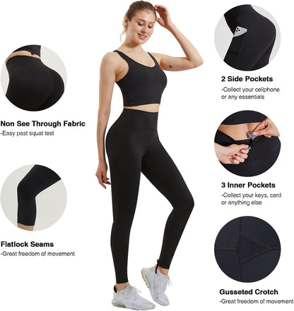 High Waisted Workout Leggings for Women, Soft Yoga Pants with Tummy Control & Inner Pocket for Women 31″ M