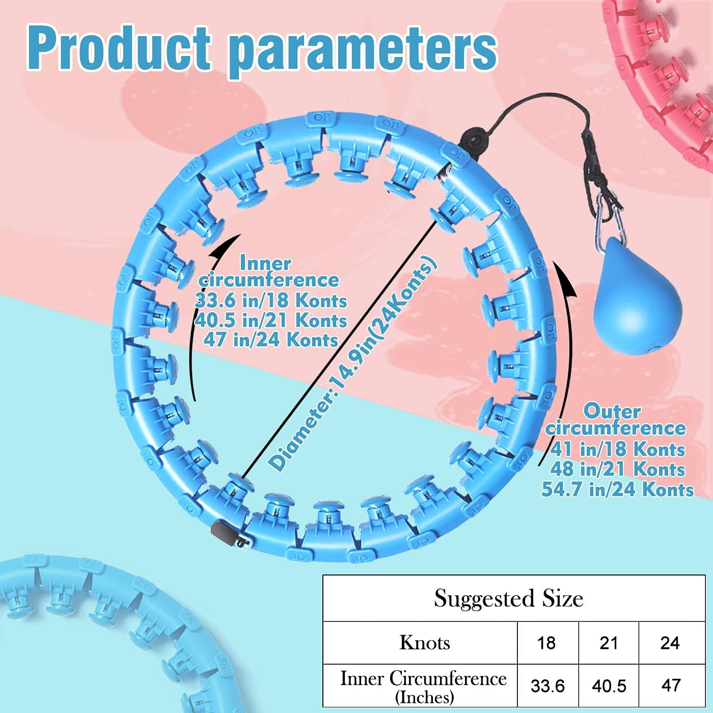 Weighted Exercise Hoop for Adults Weight Loss, Infinity Hoop plus Size, Smart Fitness Exercise Hoops with Ball, Adjustable with 27 Detachable Knots